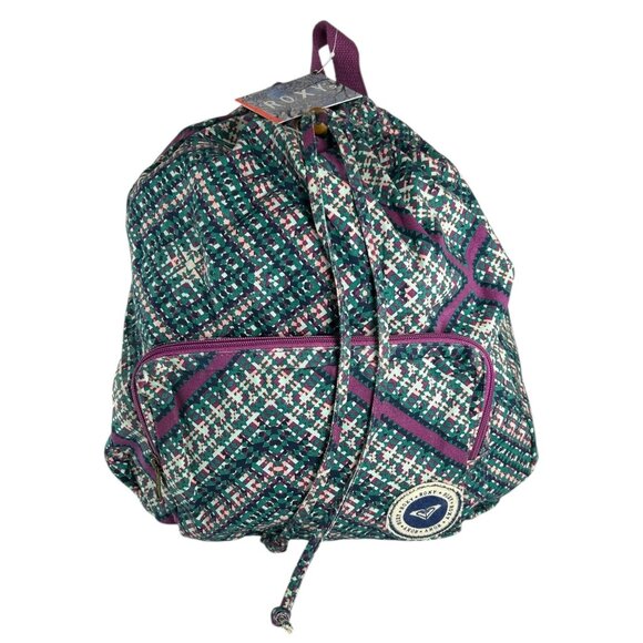ROXY Backpack Multicolor Diamond Geometric Print Cinch Dual Strap Cotton Blend - Picture 3 of 14
